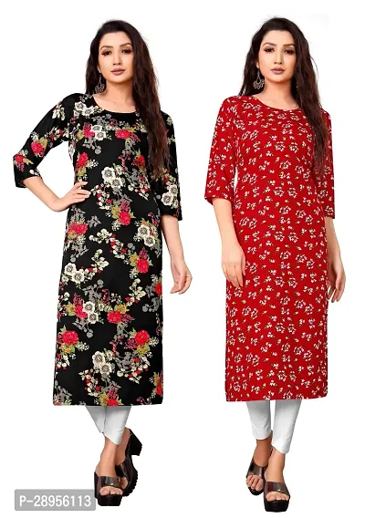 Stylish Multicoloured Crepe Printed Stitched Kurta For Women Pack Of 2