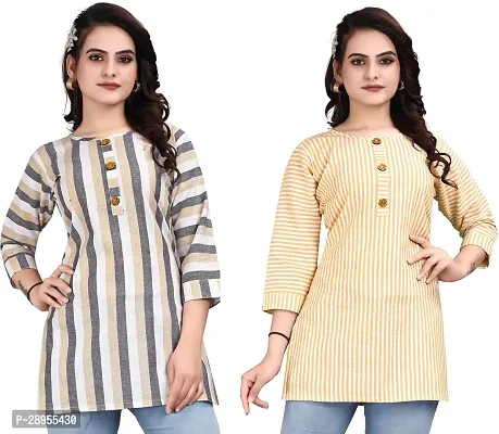 Stylish Multicoloured Crepe Printed Stitched Kurta For Women Pack Of 2-thumb0