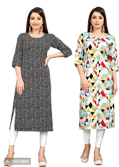 Stylish Multicoloured Crepe Printed Stitched Kurta For Women Pack Of 2-thumb0