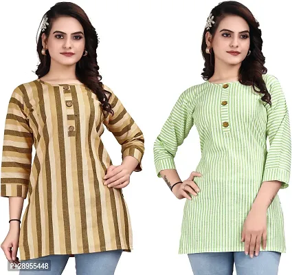 Stylish Multicoloured Crepe Printed Stitched Kurta For Women Pack Of 2-thumb0