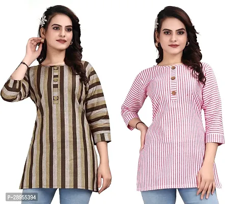 Stylish Multicoloured Crepe Printed Stitched Kurta For Women Pack Of 2-thumb0