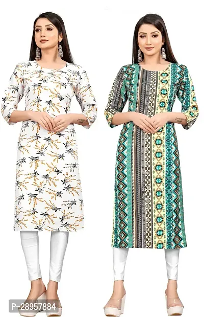 Stylish Multicoloured Crepe Printed Stitched Kurta For Women Pack Of 2-thumb0