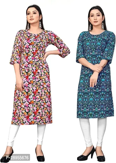 Stylish Multicoloured Crepe Printed Stitched Kurta For Women Pack Of 2