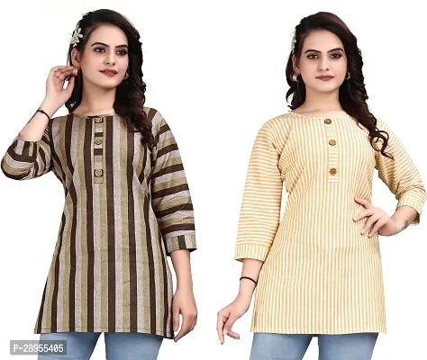 Stylish Multicoloured Crepe Printed Stitched Kurta For Women Pack Of 2-thumb0