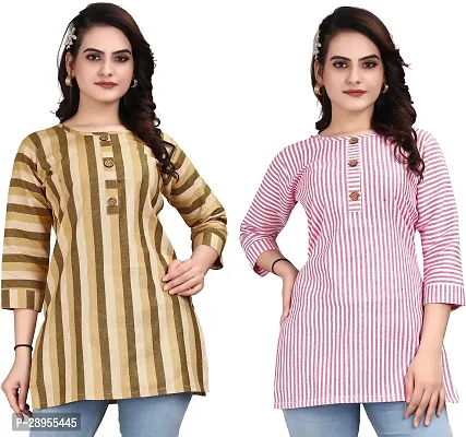 Stylish Multicoloured Crepe Printed Stitched Kurta For Women Pack Of 2-thumb0