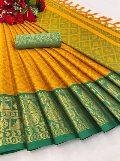 New In Cotton Silk Saree with Blouse piece 