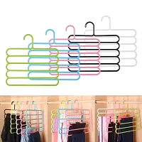 SAMJU -5 Layer Multipurpose Multi-Layer Hangers for Clothes (Pack of 6) | Shirts | Wardrobe | Ties | Pants | Space Saving Hanger | Cupboard | Wardrobe Organizer | Plastic Hangers Multi Colour-thumb2