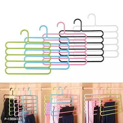 SAMJU -5 Layer Multipurpose Multi-Layer Hangers for Clothes (Pack of 6) | Shirts | Wardrobe | Ties | Pants | Space Saving Hanger | Cupboard | Wardrobe Organizer | Plastic Hangers Multi Colour-thumb3