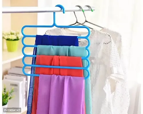 SAMJU -5 Layer Multipurpose Multi-Layer Hangers for Clothes (Pack of 6) | Shirts | Wardrobe | Ties | Pants | Space Saving Hanger | Cupboard | Wardrobe Organizer | Plastic Hangers Multi Colour-thumb5