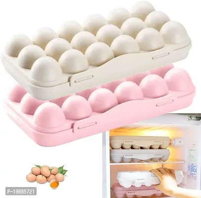 SAMJU Plastic Egg Storage Box with Lid Food Grade Stackable Egg Storage Container with 18 Grids Egg Tray for Fridge Kitchen Countertop (Pack of-1 Multicolour)-thumb0