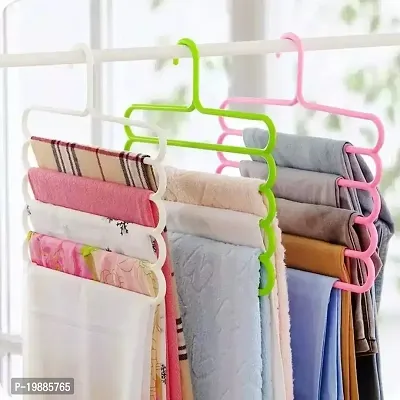 SAMJU -5 Layer Multipurpose Multi-Layer Hangers for Clothes | Shirts | Wardrobe | Ties | Pants | Space Saving Hanger | Cupboard | Wardrobe Organizer | Plastic Hangers Multi Colour (Pack of 2)-thumb4