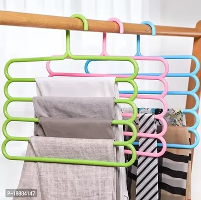 SAMJU -5 Layer Multipurpose Multi-Layer Hangers for Clothes (Pack of 6) | Shirts | Wardrobe | Ties | Pants | Space Saving Hanger | Cupboard | Wardrobe Organizer | Plastic Hangers Multi Colour-thumb4