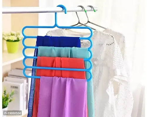 SAMJU -5 Layer Multipurpose Multi-Layer Hangers for Clothes (Pack of 3) | Shirts | Wardrobe | Ties | Pants | Space Saving Hanger | Cupboard | Wardrobe Organizer | Plastic Hangers Multi Colour-thumb3