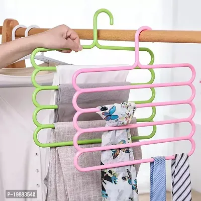 SAMJU -5 Layer Multipurpose Multi-Layer Hangers for Clothes (Pack of 15) | Shirts | Wardrobe | Ties | Pants | Space Saving Hanger | Cupboard | Wardrobe Organizer | Plastic Hangers Multi Colour (Assorted Colour)-thumb3