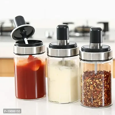 Samju Seasoning Container With Lids And Spoon 3 Pack Glass Spice Jars Condiment Pot For Sugar Salt Pepper Honey Capacity Of Eash Glass Jar 250ml-thumb0