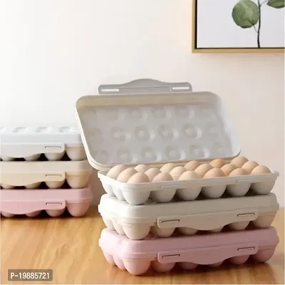 SAMJU Plastic Egg Storage Box with Lid Food Grade Stackable Egg Storage Container with 18 Grids Egg Tray for Fridge Kitchen Countertop (Pack of-1 Multicolour)-thumb2