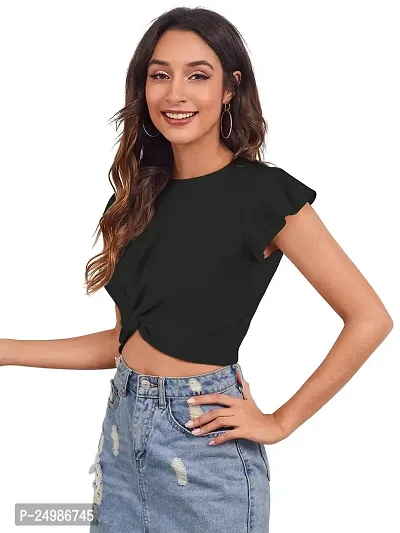 Kavmart Faltu Wear Solid Side Drawstring Round Neck Regular Sleeve Crop Top for Women-thumb4