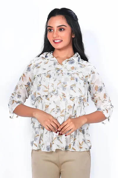 Kavmart Faltu Wear Women Floral Flower Top (XL, Beige)