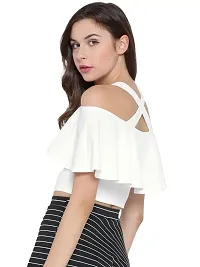 Kavmart Women's Ruffle Off Shoulder Hold UP Up Back Crop Blouse Top FLAERED INFRONT Western Style WEAR for Girls (L, White)-thumb2