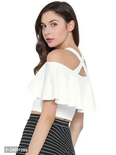 Kavmart Women's Ruffle Off Shoulder Hold UP Up Back Crop Blouse Top FLAERED INFRONT Western Style WEAR for Girls (L, White)-thumb3