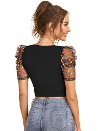 Kavmart Faltu Wear Women Crop Printed Polka Dot Puff-Sleeve Polyester Top-thumb3