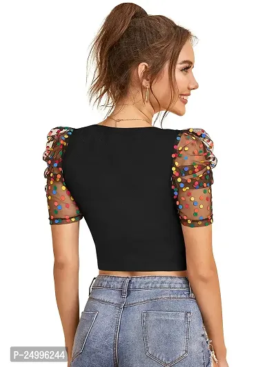 Kavmart Faltu Wear Women Crop Printed Polka Dot Puff-Sleeve Polyester Top-thumb4