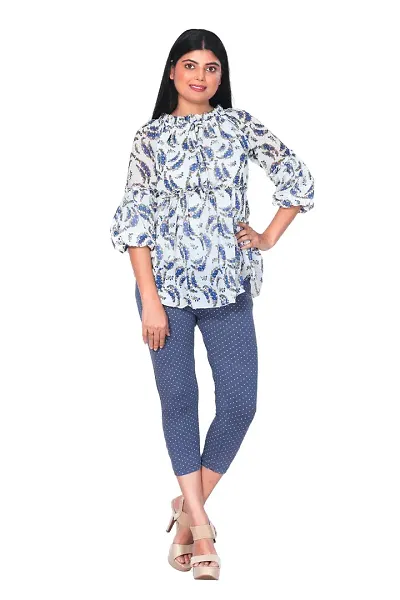 Kavmart Faltu Wear Girl's Georgette Material Floral Ethnic Top with 3/4 Sleeve || Office wear