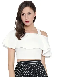Kavmart Women's Ruffle Off Shoulder Hold UP Up Back Crop Blouse Top FLAERED INFRONT Western Style WEAR for Girls (L, White)-thumb1