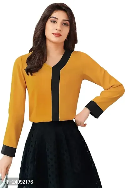 Faltu Wear Women Top V Neck and Casual/Solid Design Pattern with Straight/Bell Sleeve (M, Yellow)