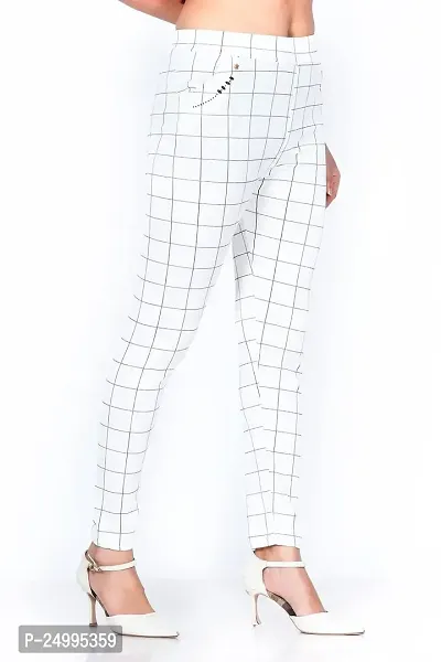 FALTU WEAR Soft and Stretchable Jegging for Women/Girls/Check Pattern Jegging - (White)-thumb3