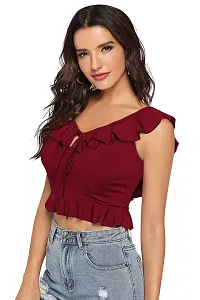 Kavmart Faltu Wear Women'/Girls Sleeveless V-Neck Crop Tops (S, MARUN)-thumb2