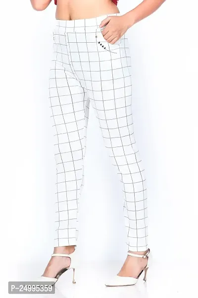 FALTU WEAR Soft and Stretchable Jegging for Women/Girls/Check Pattern Jegging - (White)-thumb2