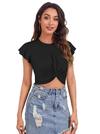 Kavmart Faltu Wear Solid Side Drawstring Round Neck Regular Sleeve Crop Top for Women-thumb2