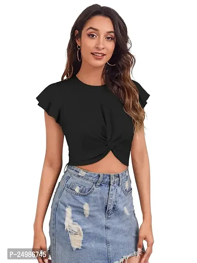 Kavmart Faltu Wear Solid Side Drawstring Round Neck Regular Sleeve Crop Top for Women-thumb3