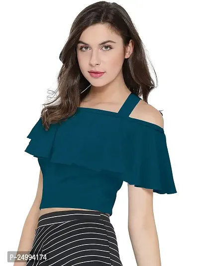 Kavmart Women's Ruffle Off Shoulder Hold UP Up Back Crop Blouse Top FLAERED INFRONT Western Style WEAR for Girls-thumb3