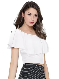 Kavmart Women's Ruffle Off Shoulder Hold UP Up Back Crop Blouse Top FLAERED INFRONT Western Style WEAR for Girls (L, White)-thumb3
