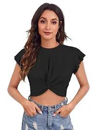 Kavmart Faltu Wear Solid Side Drawstring Round Neck Regular Sleeve Crop Top for Women-thumb1