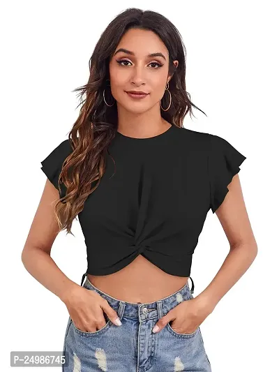 Kavmart Faltu Wear Solid Side Drawstring Round Neck Regular Sleeve Crop Top for Women-thumb2