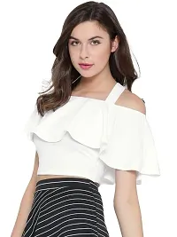 Kavmart Women's Ruffle Off Shoulder Hold UP Up Back Crop Blouse Top FLAERED INFRONT Western Style WEAR for Girls (L, White)-thumb4