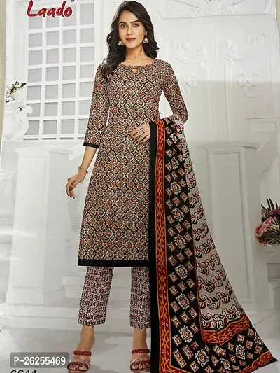 Elegant Cotton Printed Dress Material with Dupatta For Women-thumb2