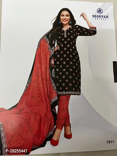 Elegant Black Cotton Printed Dress Material with Dupatta For Women-thumb0