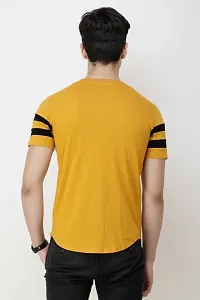 Reliable Yellow Cotton Striped Round Neck Tees For Men-thumb1