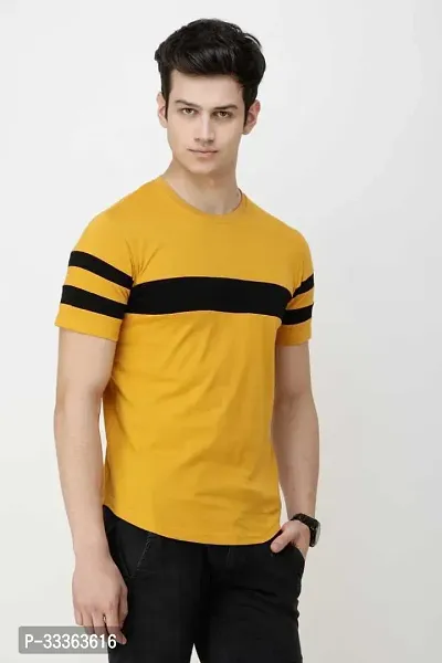 Reliable Yellow Cotton Striped Round Neck Tees For Men-thumb0