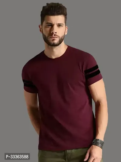 Reliable Maroon Cotton Solid Round Neck Tees For Men-thumb0