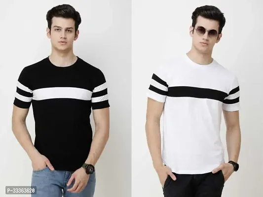 Reliable Multicoloured Cotton Striped Round Neck Tees For Men Pack Of 2-thumb0