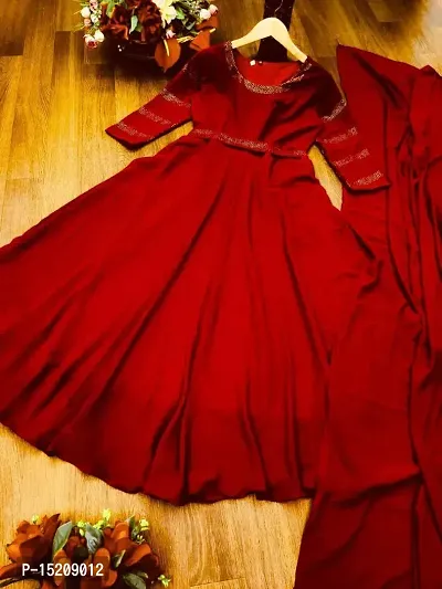 Traditional Hotfix Diamond Work red color gown-thumb0