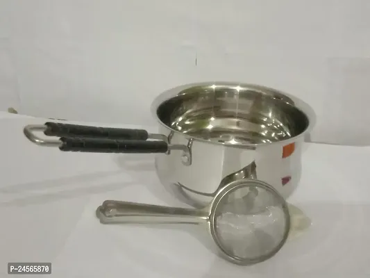Combo Pack of Stainless Steel Two Litre Saucepan and Tea Stainer-thumb0