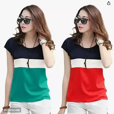 Elegant Multicoloured Cotton Colourblocked Tshirt Combo For Women