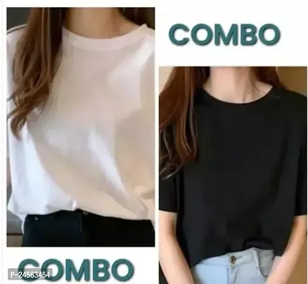 Elegant Multicoloured Cotton Solid Tshirt Combo For Women-thumb0