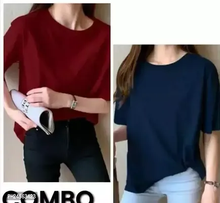 Elegant Multicoloured Cotton Solid Tshirt Combo For Women